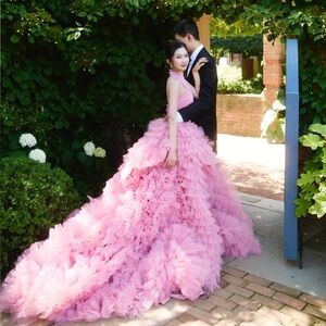 Elegant Pink Ruffled Wedding Gown
